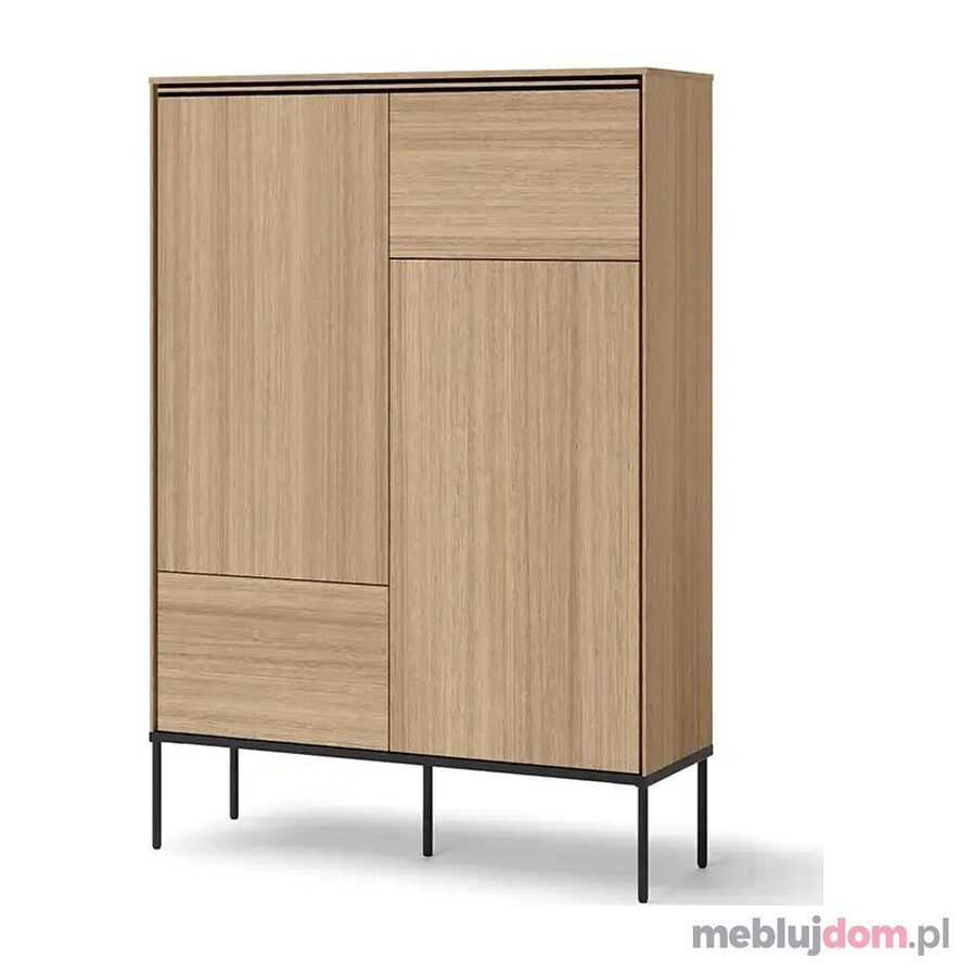 Wysoka komoda VISSO VI-02 w odcieniu dębu linerany na czarnych metalowych nogach