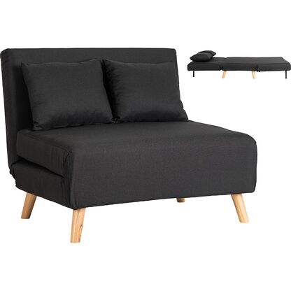 Czarna sofa rozkładana MARRY 2 z poduszkami na drewnianych nóżkach