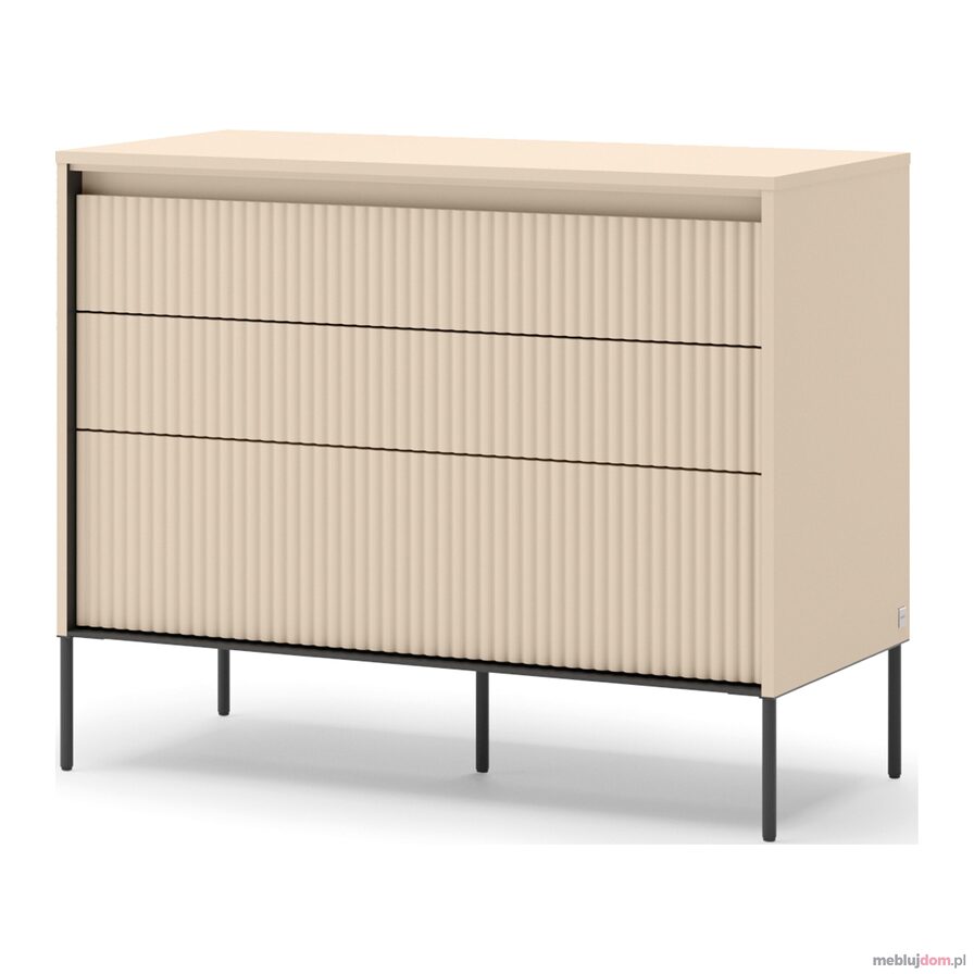 Komoda TREND TS-05 z szufladami w odcieniu beżu piaskowego zdobiona ryflowaniem i oświetleniem led