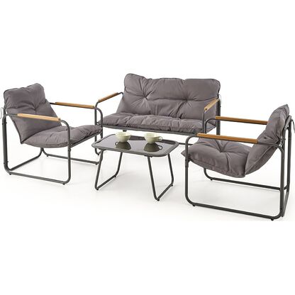 Zestaw ogrodowy HUDSON Halmar sofa 2x fotel i ława popielaty z brązowymi detalami