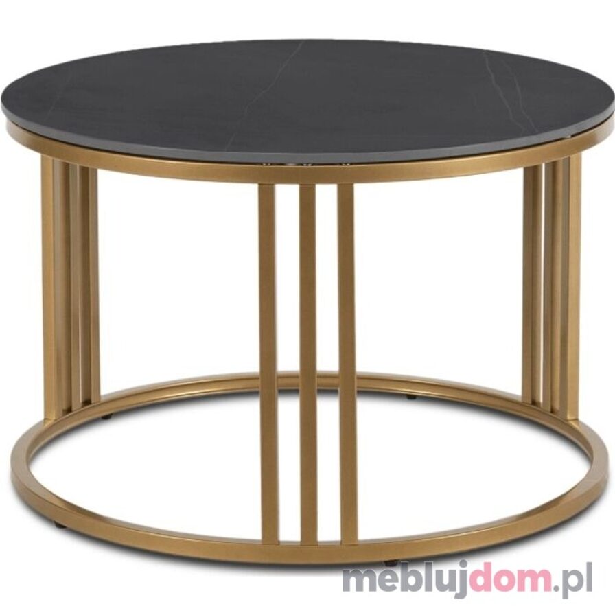 Stolik kawowy z ceramicznym czarnym blatem i złotym stelażem KORIN