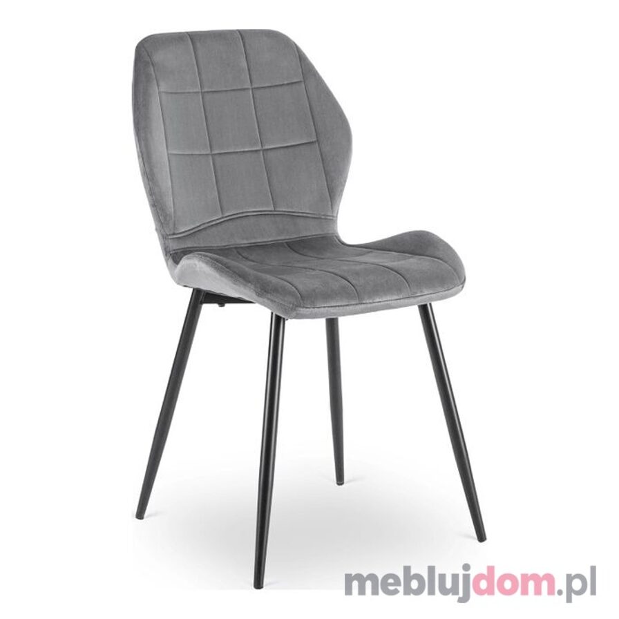 Szare welurowe krzesło z pikowaniami IRYS w stylu loft