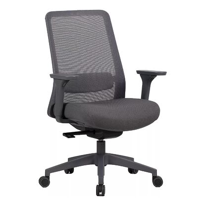 Szary fotel ergonomiczny Q-718 Signal z regulowanymi podłokietnikami i podpórką lędźwiową