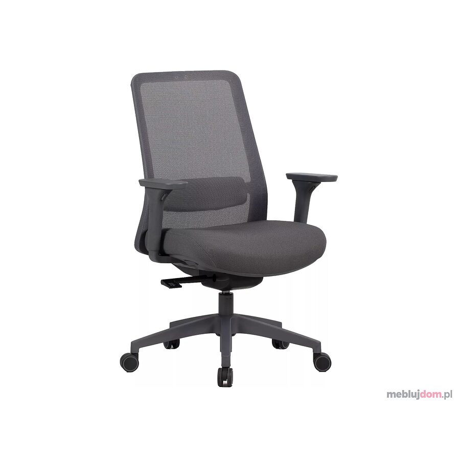 Szary fotel ergonomiczny Q-718 Signal z regulowanymi podłokietnikami i podpórką lędźwiową