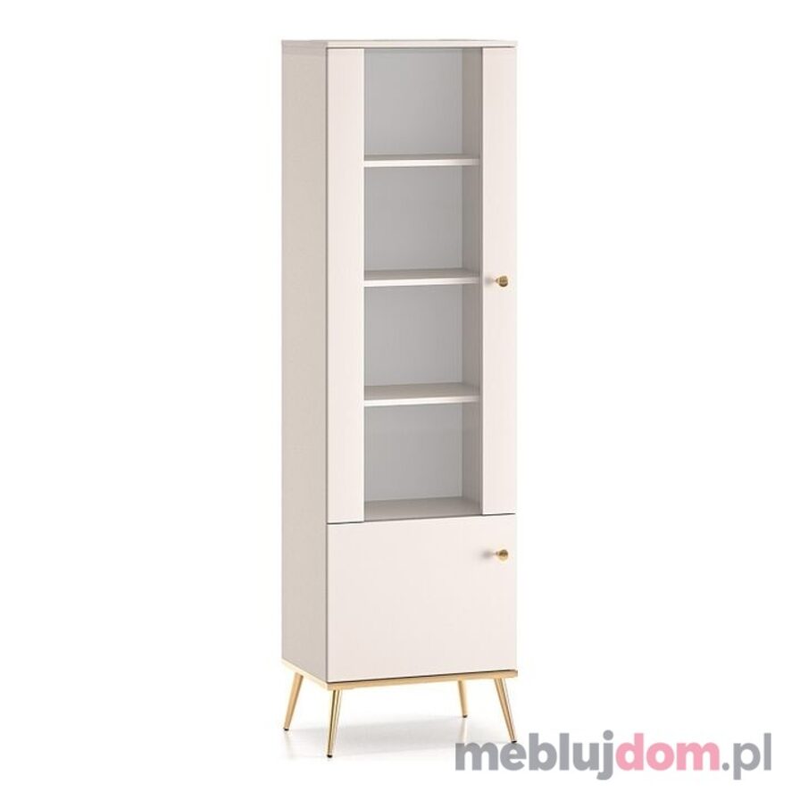 Witryna SELGIN 01 w odcieniu kaszmiru na złotych metalowych nogach