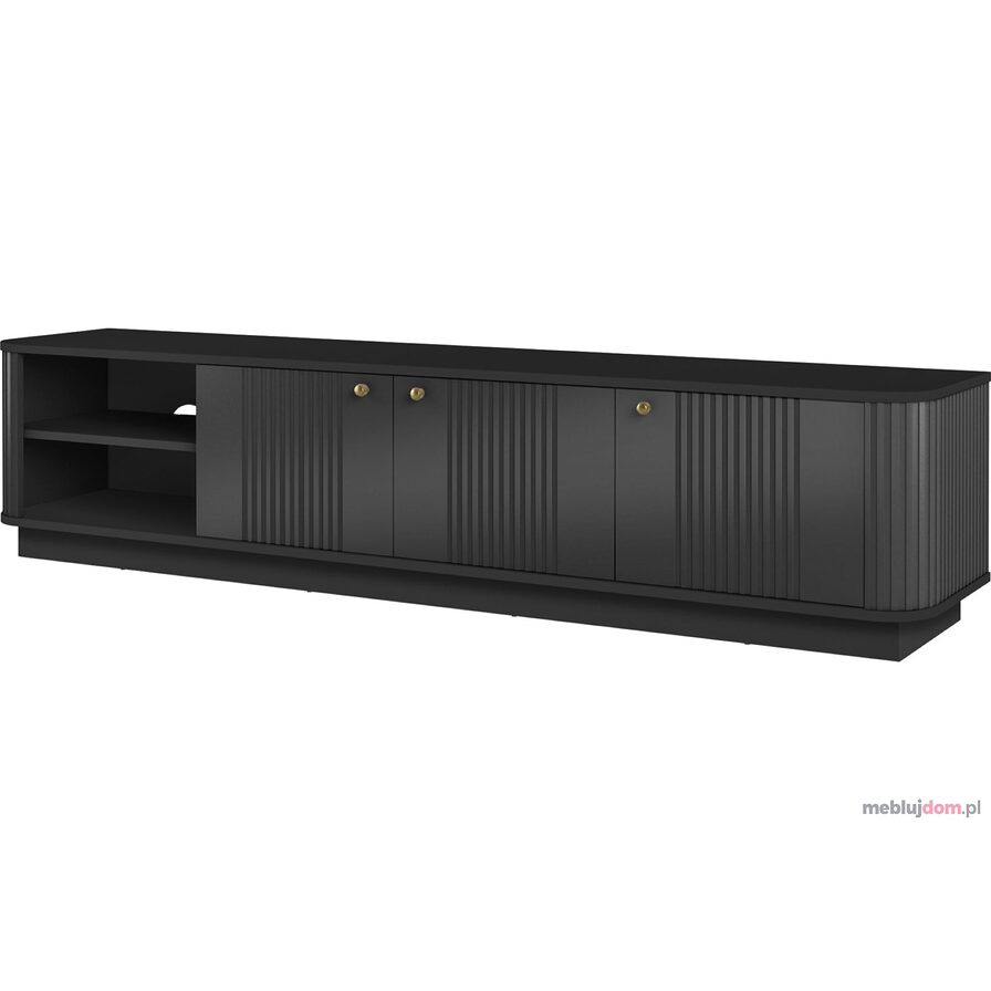 Czarna szafka RTV z ryflowaniami VESPER 3 GOLD 187 3D1W złote uchwyty