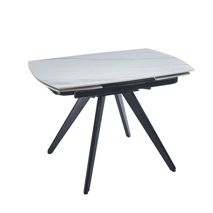 Stół rozkładany ST31-FX ceramiczny w odcieniu białego marmuru na czarnej metalowej podstawie