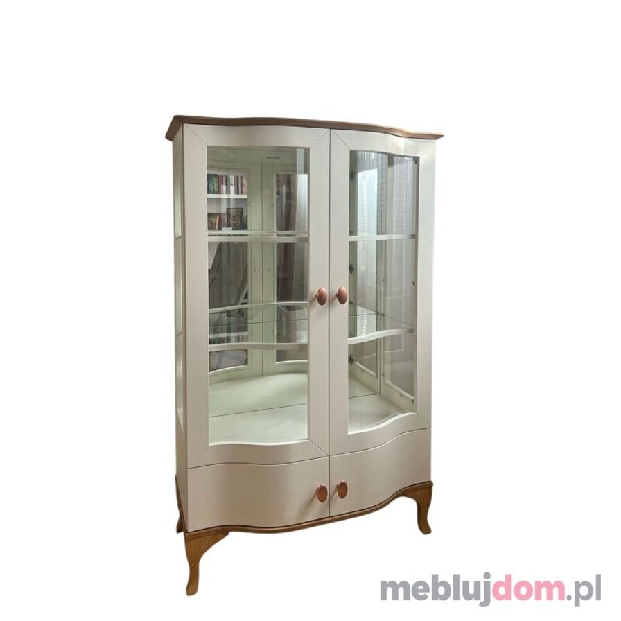 Biała witryna na drewnianych nóżkach MADERA DR03 z cichym domykiem