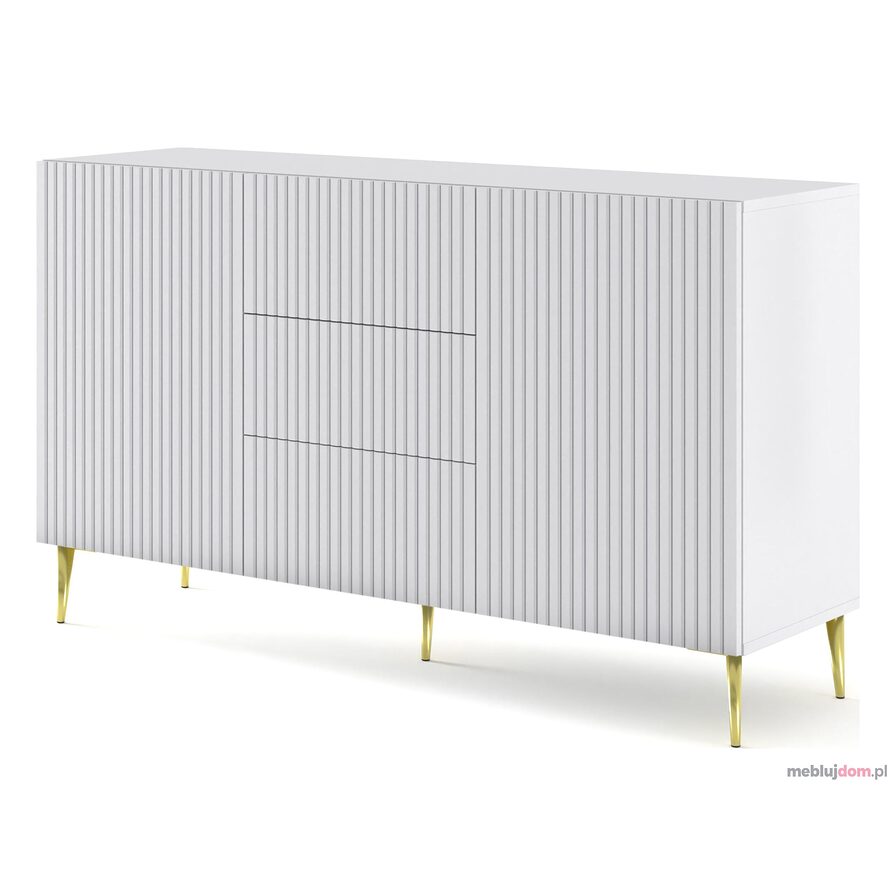 Biała komoda CARISMA STRAMP GOLD LEGS B 150 2D3S na złotych nogach