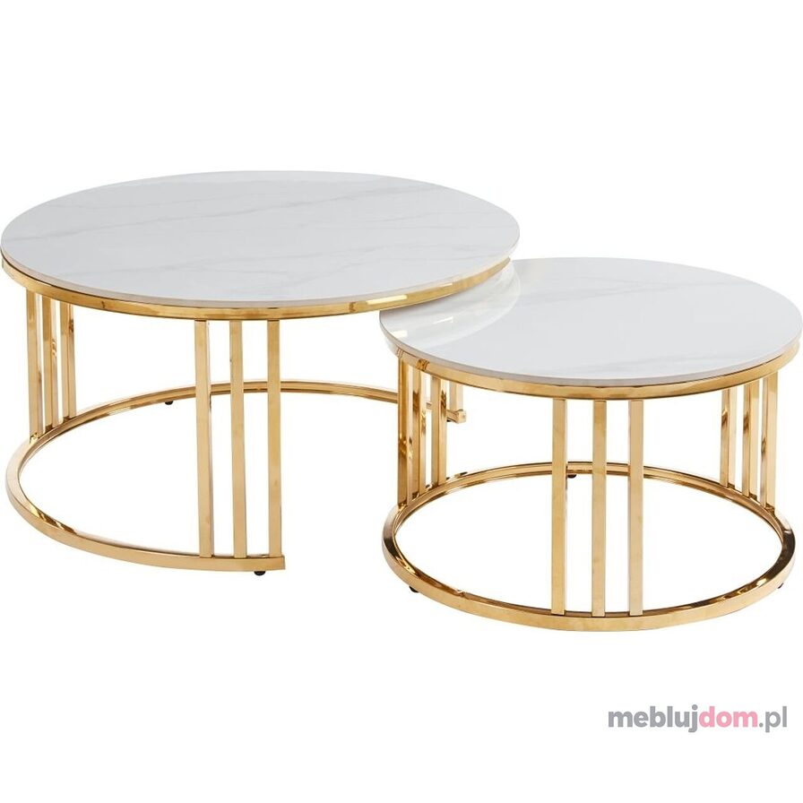 Zestaw okrągłych stolików z ceramicznym blatem i złotym stelażem L23-FX