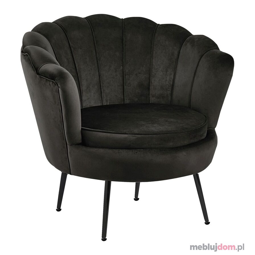 Fotel LC-032-1 BLACK tapicerowany tkaniną velvet w czarnym odcieniu na czarnych nóżkach