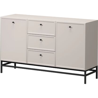 Komoda LORINI 150 w odcieniu kaszmiru na czarnym metalowym stelażu z uchwytami w formie gałek