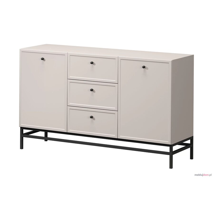 Komoda LORINI 150 w odcieniu kaszmiru na czarnym metalowym stelażu z uchwytami w formie gałek