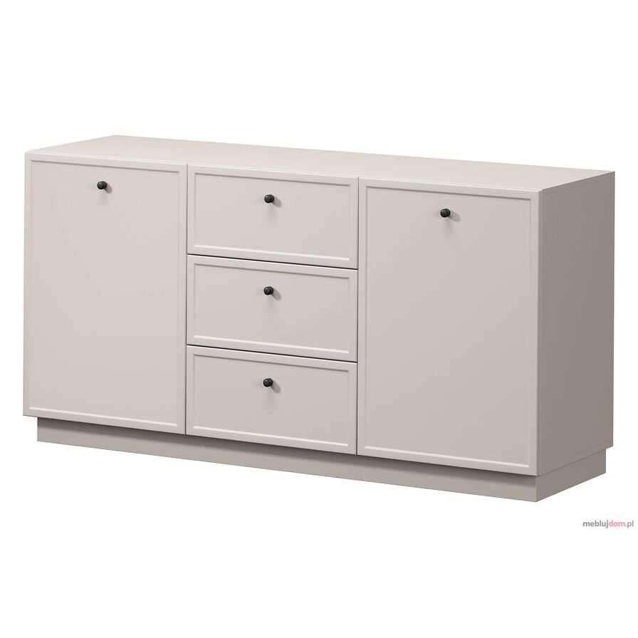 Komoda LORINI 150 w odcieniu kaszmiru na cokole z uchwytem w formie czarnej gałki