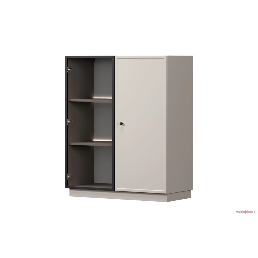 Witryna LORINI 100 w odcieniu kaszmir na cokole z czarnym uchwytem w formie gałki