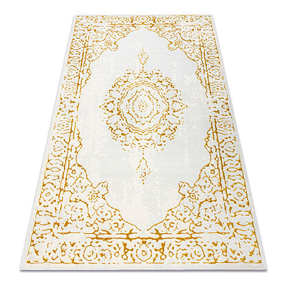 Dywan CORE 6268 Ramka, ornament Przecierany - Strukturalny, dwa poziomy runa, kość słoniowa / złoty