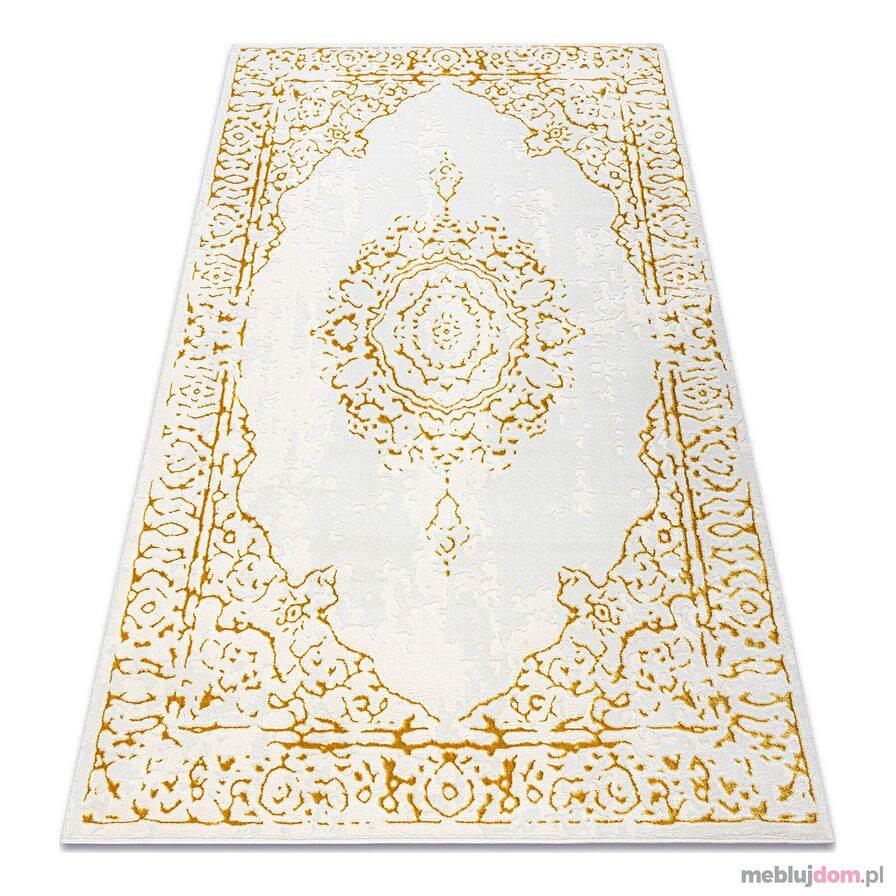 Dywan CORE 6268 Ramka, ornament Przecierany - Strukturalny, dwa poziomy runa, kość słoniowa / złoty