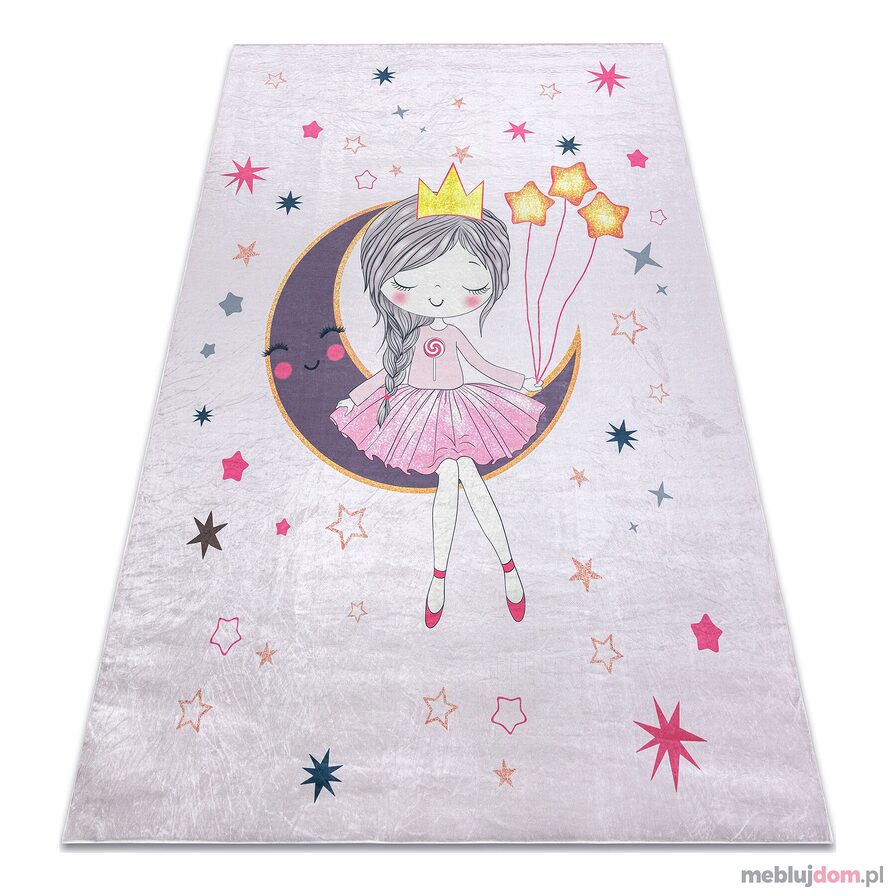 Dywan do prania BAMBINO 48060 Księżniczka, gwiazdy dla dzieci, antypoślizgowy - różowy