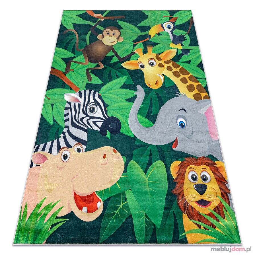 Dywan do prania BAMBINO 2705 Zwierzęta, Afryka dla dzieci, antypoślizgowy - zielony / brązowy