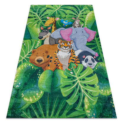 Dywan do prania BAMBINO 2651 Zwierzęta, dżungla dla dzieci, antypoślizgowy - zielony / brązowy