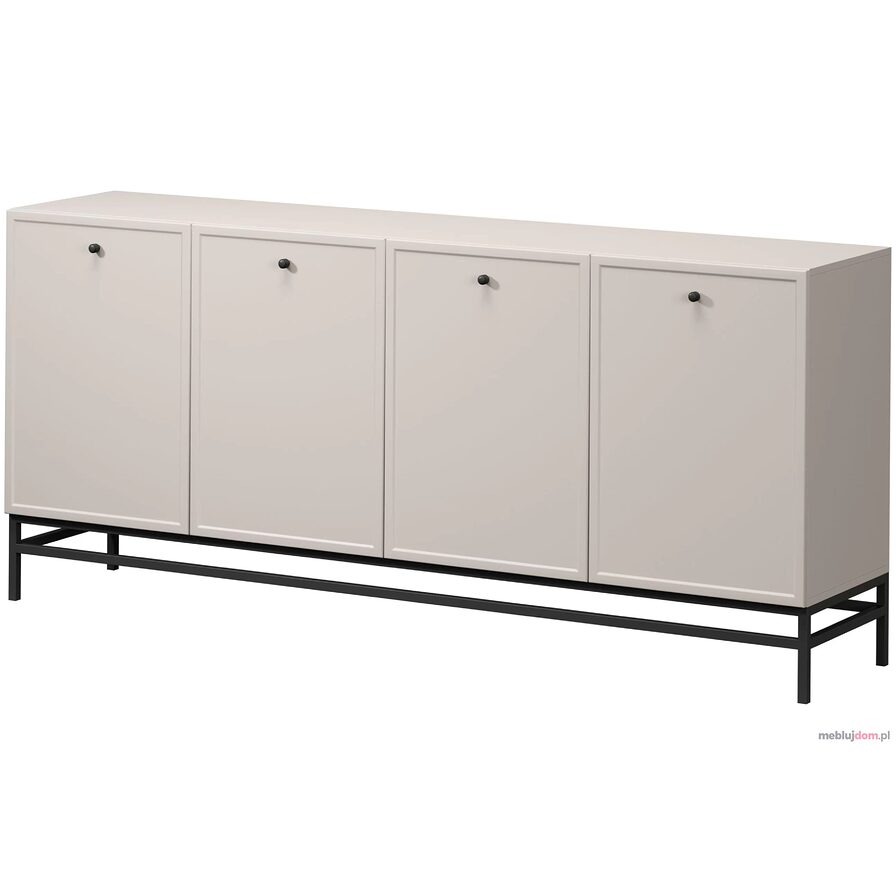 Komoda LORINI 200 w odcieniu kaszmiru na stelażu z czarnymi uchwytami w formie gałek