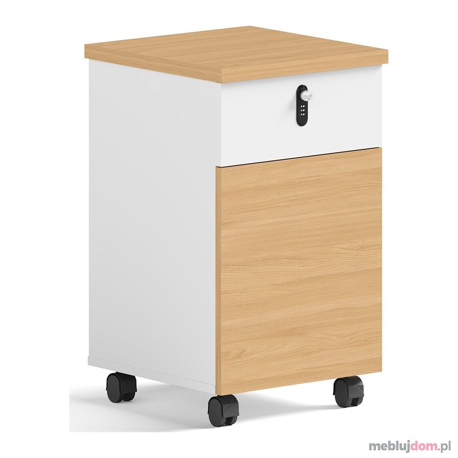 Kontener biurowy ANGEL LOFT WORK z szafką w białym odcieniu + drewno sekwoi 