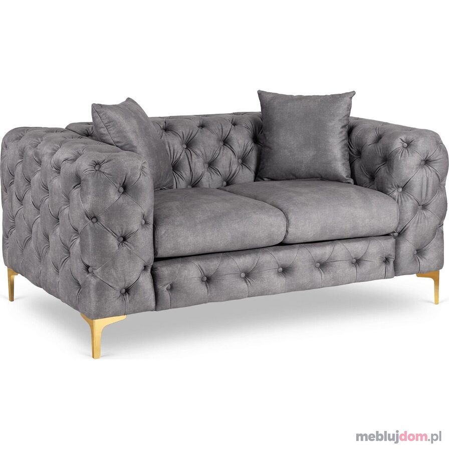Szara welurowa sofa SORRENTO 2S Dwuosobowa pikowana glamour