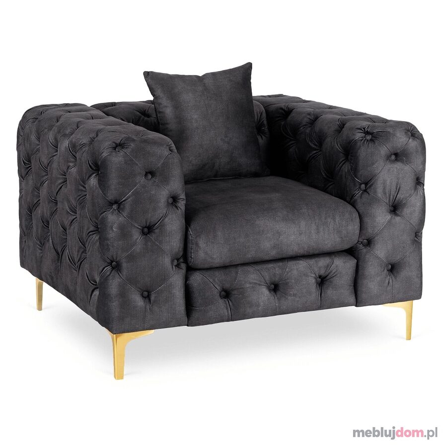 Czarny fotel pikowany welurowy SORRENTO 1S glamour
