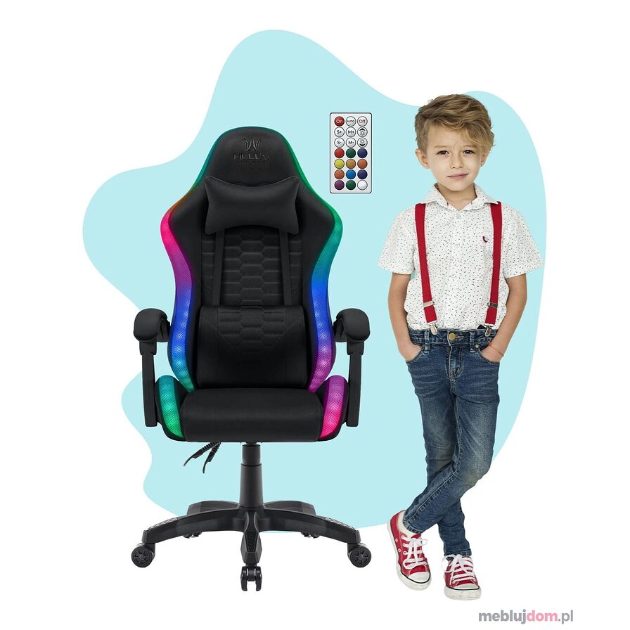 Fotel gamingowy HC-1000 KIDS LED Czarny BLACK Tkanina