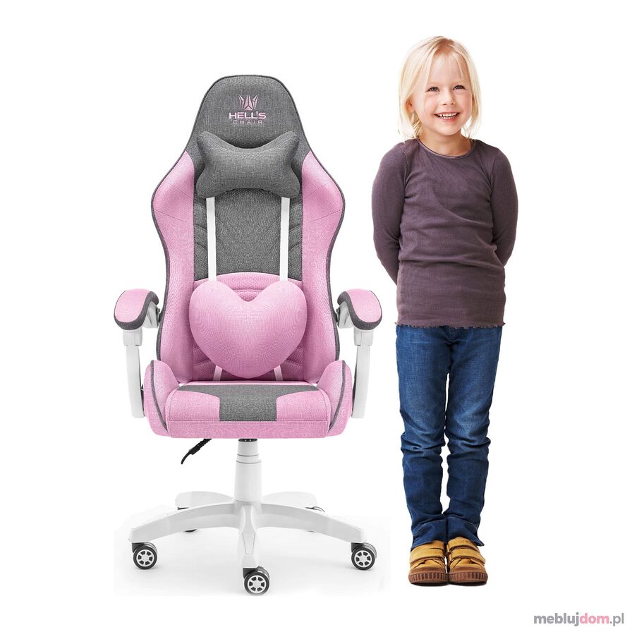 Fotel gamingowy Rainbow KIDS 2.0 Tkanina Szary + Różowy