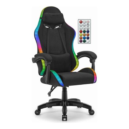 Fotel gamingowy HC-1012 Tkanina LED RGB czarny