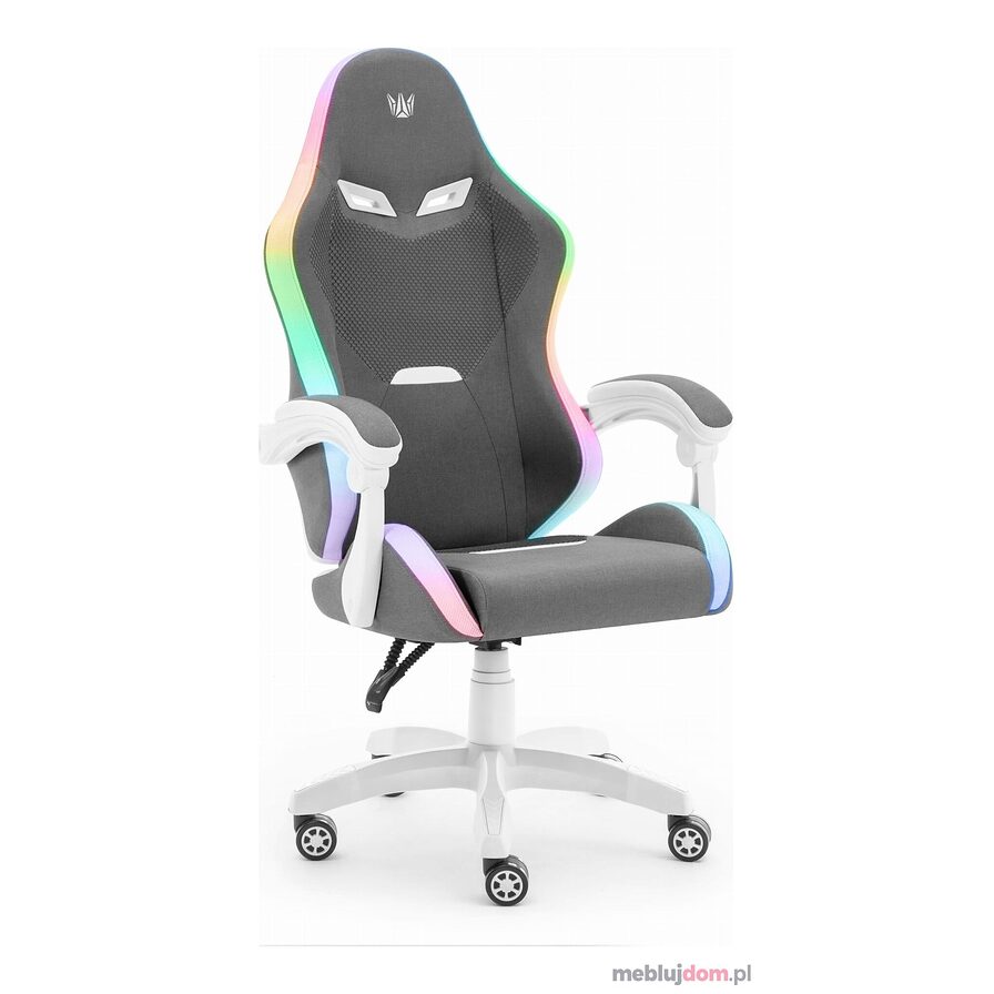 Fotel gamingowy HC-1012 Tkanina LED RGB Szary + biały