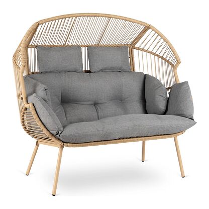 Sofa ogrodowa KORYNT w naturalnym odcieniu z szarymi poduchami