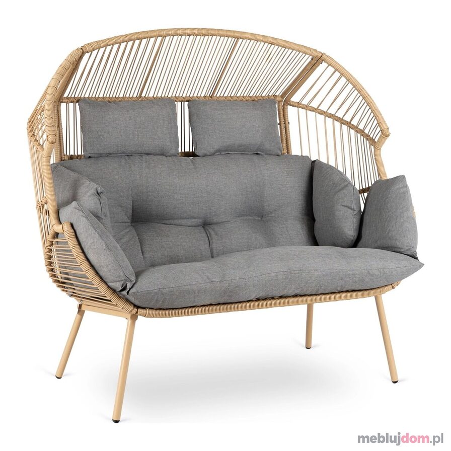 Sofa ogrodowa KORYNT w naturalnym odcieniu z szarymi poduchami
