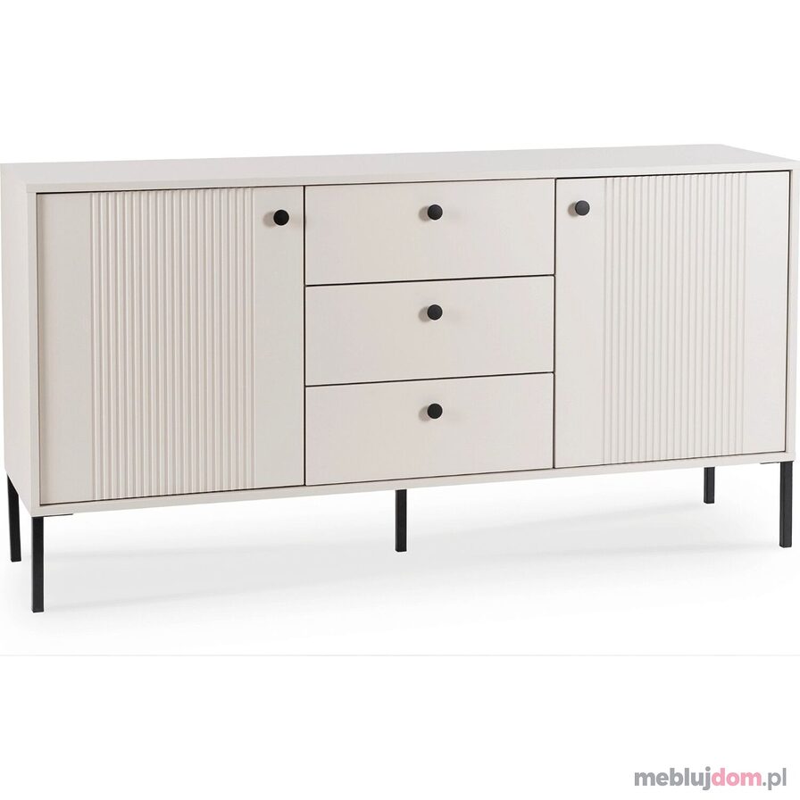 Komoda SOFT 154 kaszmir ryflowania czarne nóżki czarne uchwyty