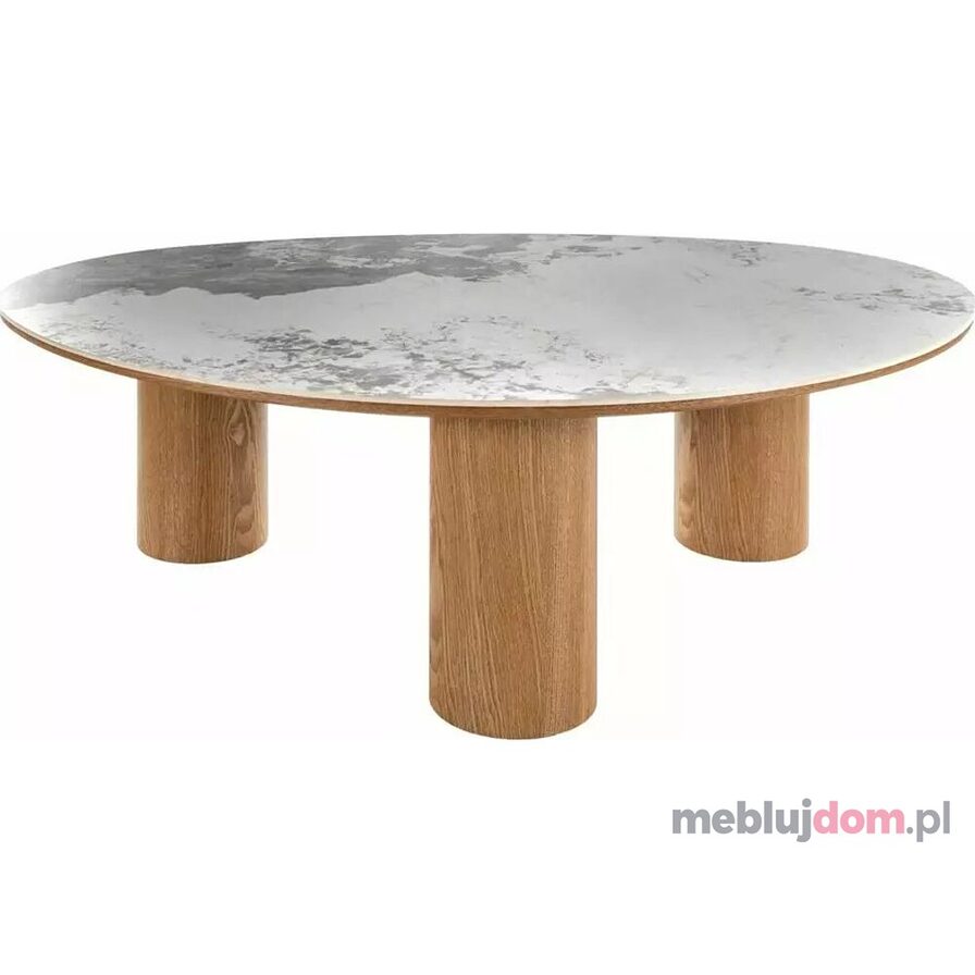 Ława ADELIS CERAMIC Signal w odcieniu biały połysk pandoro na solidnych nogach w odcieniu dębu