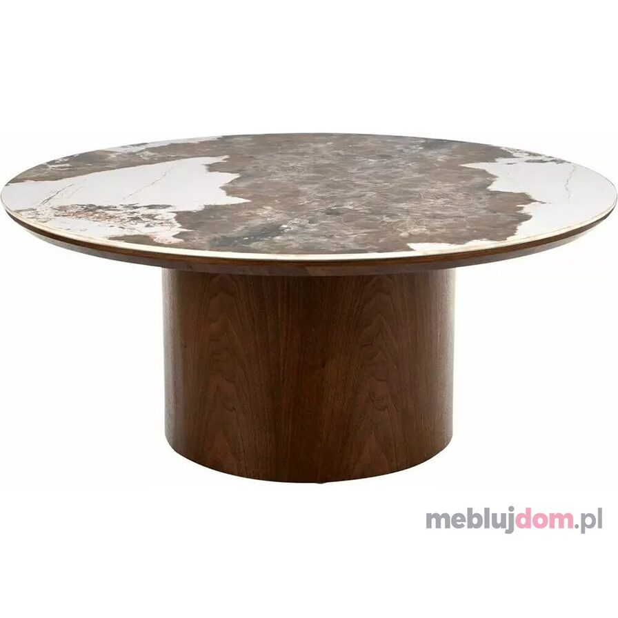 Ława RONDO CERAMIC Signal w odcieniu biały połysk pandoro na orzechowej podstawie 