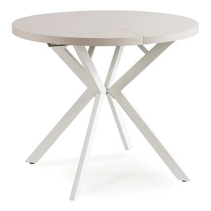 Stół okrągły LUGO WHITE 90-190 cm rozkładany, blat w kolorze kaszmir