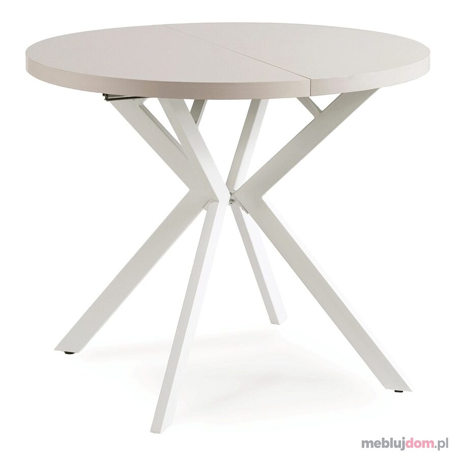 Stół okrągły LUGO WHITE 90-190 cm rozkładany, blat w kolorze kaszmir