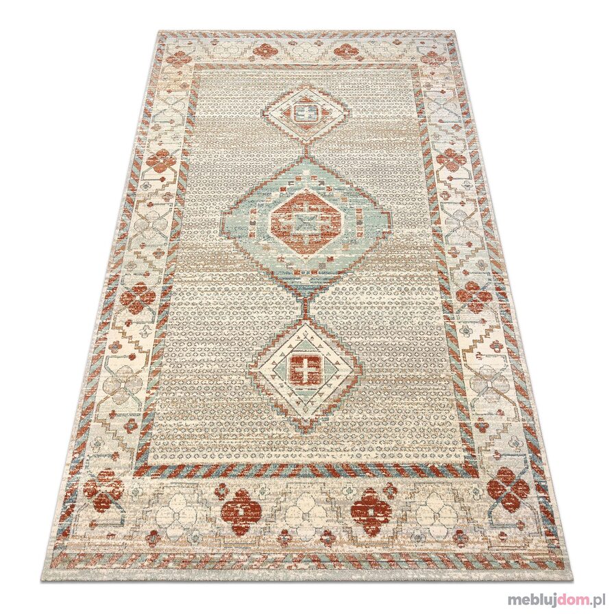 Dywan SOHO 477.11.LA100 wełniany OSTA - Boho, ramka naturalny beż / terakota