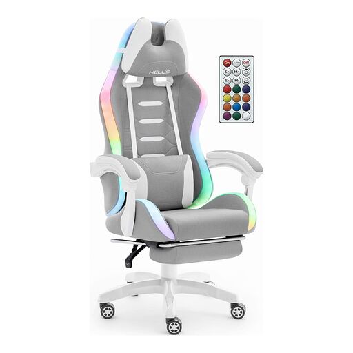 Fotel gamingowy HC-1039 2.0 LED RGB Tkanina Grey White Biały Szary