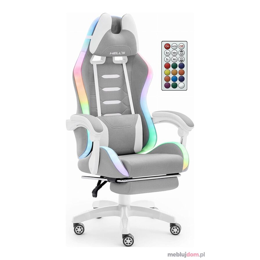 Fotel gamingowy HC-1039 2.0 LED RGB Tkanina Grey White Biały Szary