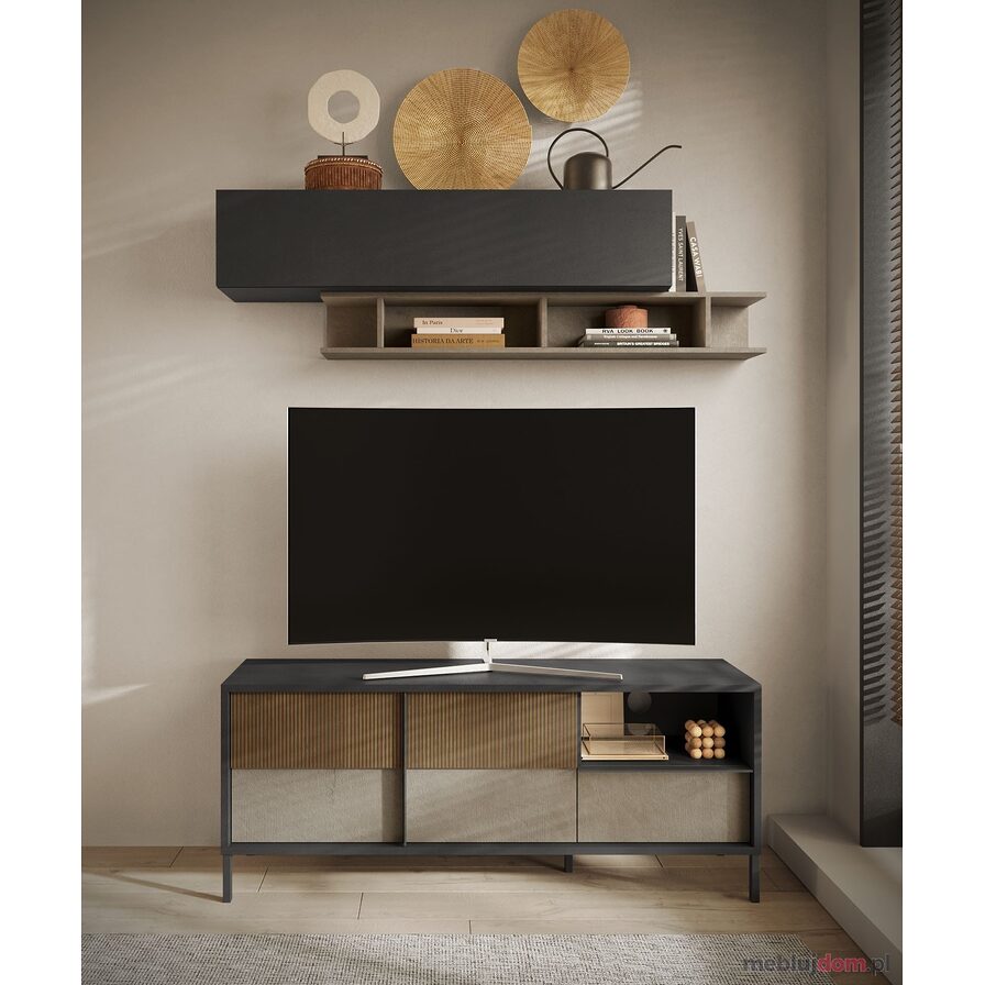 Szafka RTV EVEREST 2D1S 156 cm w kolorze beż lava o dąb mercure