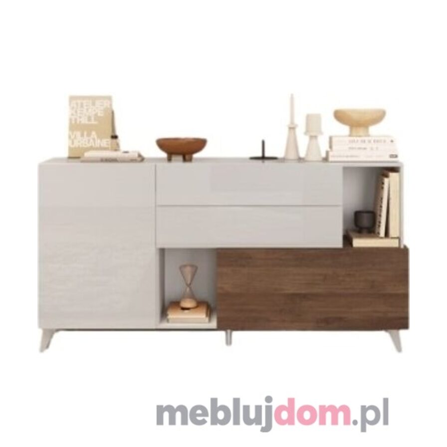Komoda MONACO 2D2SZ biały połysk + dąb mercure