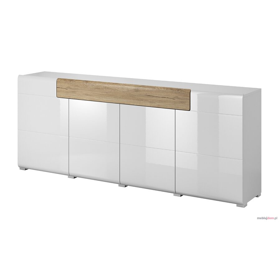 Komoda TOLEDO 25 (Biały + biały połysk + dąb san remo)