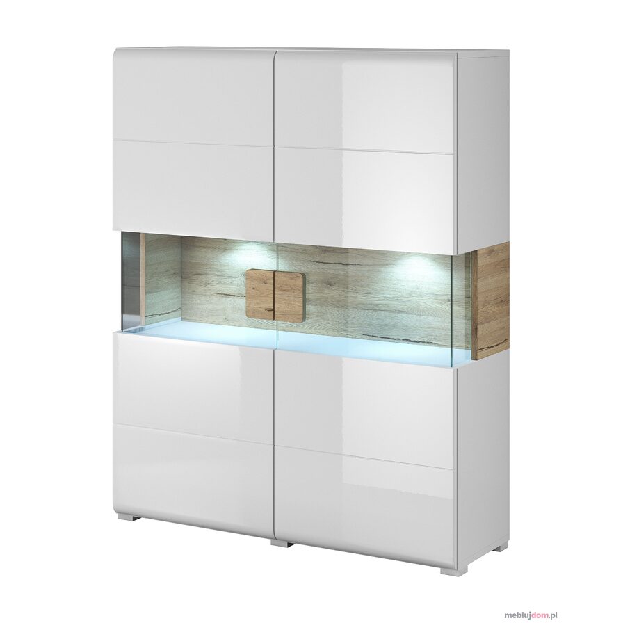 Komoda TOLEDO 42 (Biały + biały połysk + dąb san remo)