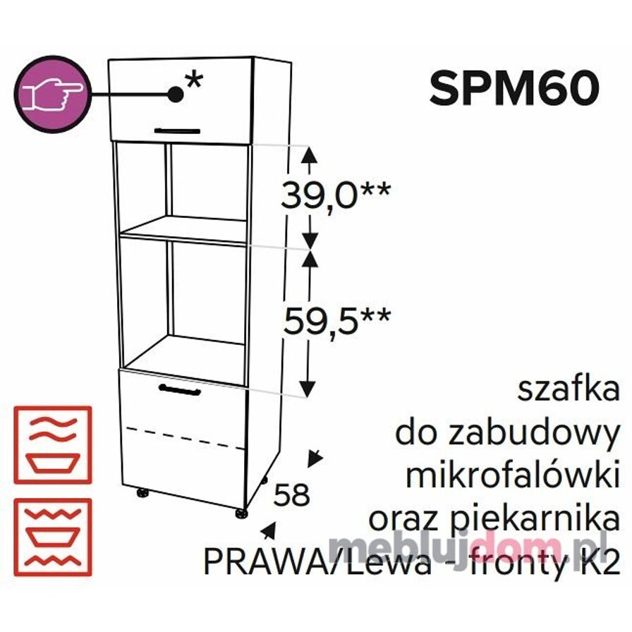Szafka KAMMONO SPM 60 do zabudowy mikrofalówki i piekarnika