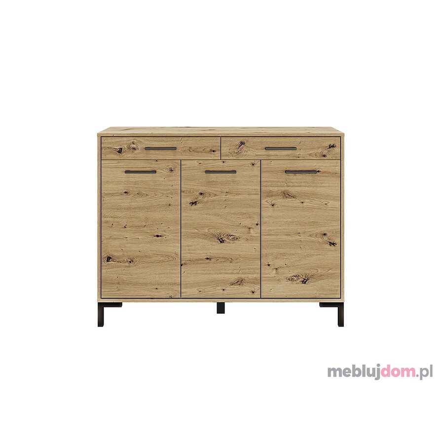 Komoda NEVIO 13 w kolorystyce dębu artisan z czarnymi nóżkami i uchwytami