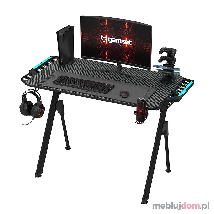 Biurko gamingowe FALCON 1.0 100cm LED Gamset uchwyt pad słuchawki kubek oświetlenie