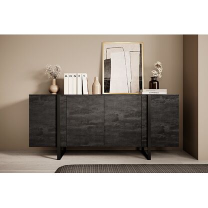 Komoda VERCIA 200 czterodrzwiowa charcoal flow grafitowa na czarnych płozach